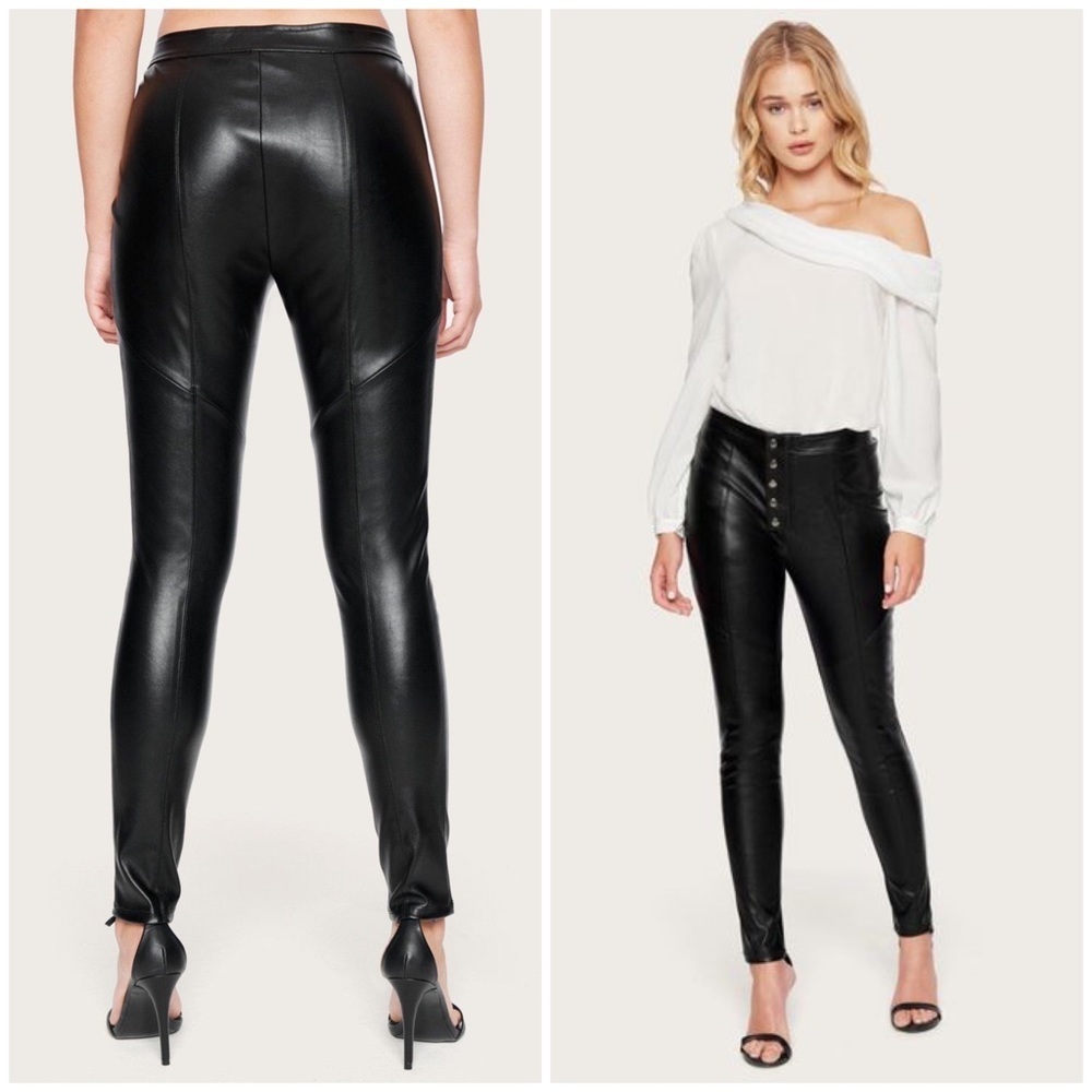 ๐ค Bebe Black Leather Button Front Seamed Leggings - Picture 2 of 15